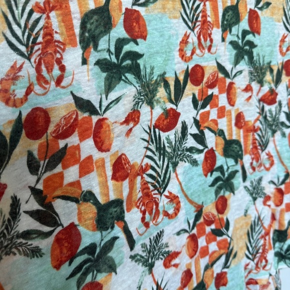 C&C California Women's 2XL Lobster Citrus V-Neck Shirt 100% Linen Summer Casual - Picture 5 of 6